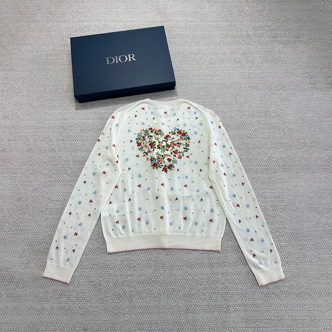dior full floral bird embroidery wool knit cardigan